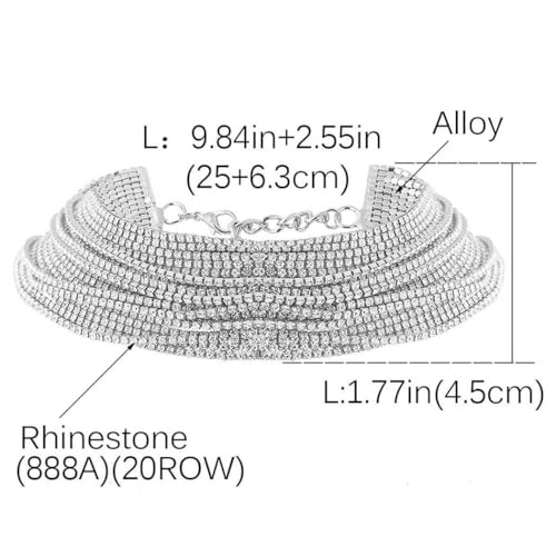 Reaky Choker-Halskette, Silber, Strass, mehrlagig, glitzernde Halsketten, Schmuck für Frauen (Silber), Einheitsgröße, Kristall