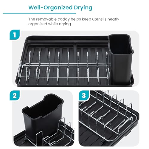 Image of Home Zone Living Dish Drying Rack for Kitchen Counter | Retractable Design with Adjustable Length and Utensil Caddy, 20.28 inch x 14.41 inch x 6.81 inch