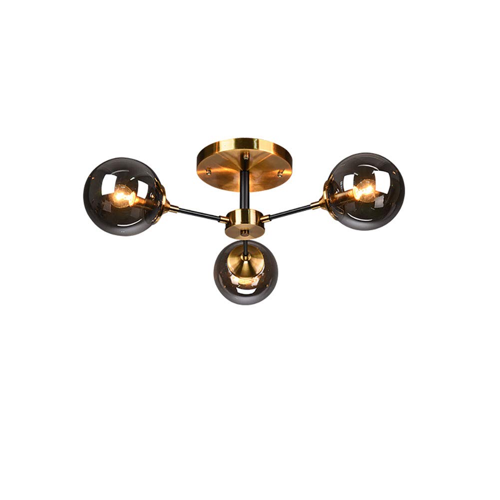 Modern Flush Mount Ceiling Light Fixture with Smoky Glass Shade Classic Black Sputnik Pendent Light for Living Room,Mid Century 6-Lights Chandelier-Smoke Gray. 3 Light