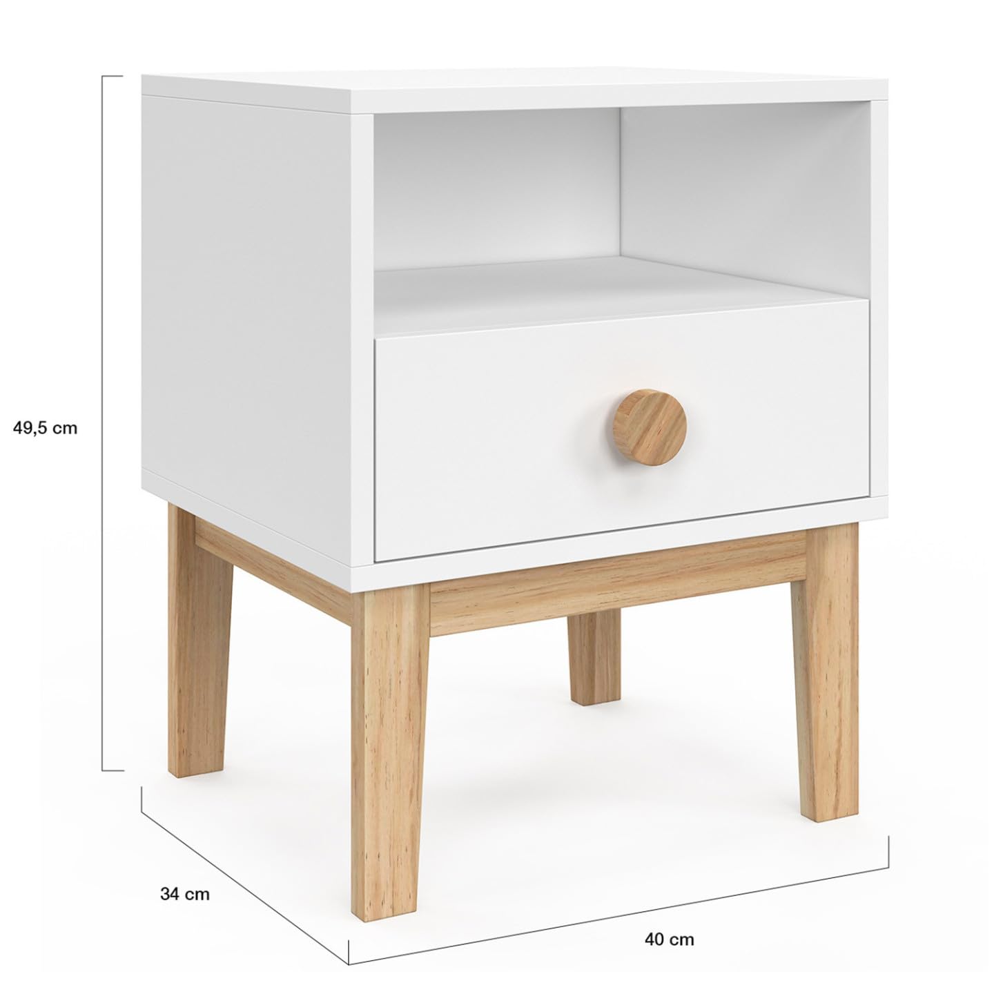 IDMarket - Table de Chevet Enfant Jacob 1 tiroir + 1 Niche Blanc et Bois