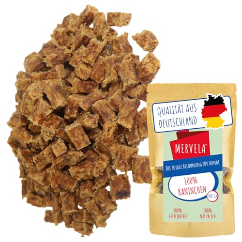 MERVELA® Premium Kaninchen Kauwürfel für Hunde, 500g - Ideal als Trainingsleckerli | 100% Natürliches Kaninchenfleisch | Hypoallergen für Sensible Hunde | Made in Germany