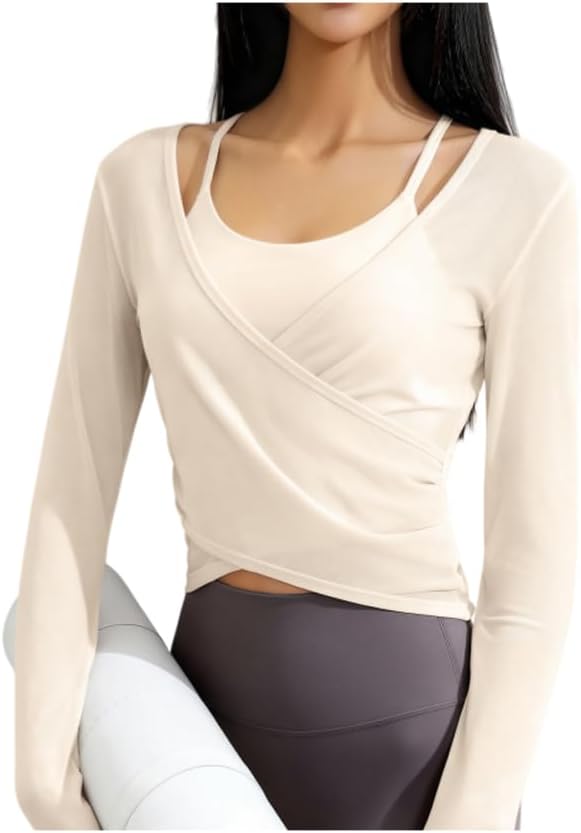 Mesh Yoga Crop Tops for Womens Long Sleeve Breathable Workout Shirts with Sports Bras Gym Shirts - Image 2