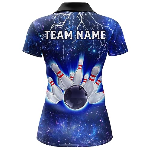 PIONAMZIOZ Navy Bowling Shirt for Men & Women Lightning Thunder Bowling Team Jersey Bowling Polo & Quarter-Zip Shirt BDT683