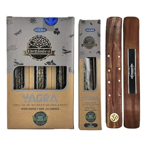 Aromasenses.- Incienso Yagra Sahumerio Orgánico Ullas - 100% Natural - Hecho a Mano - 25 gr x 12 = 300gr - Relajación - Yoga - Meditación + 1 Tablilla Aromasenses