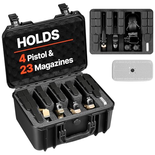 VEVOR Mallette Transport Arme, Valise à Pistolet avec Insert en Mousse XPE, Étui Rigide Étanche Capacité 4 Pistolets, pour Arme de Poing, Objectifs,...