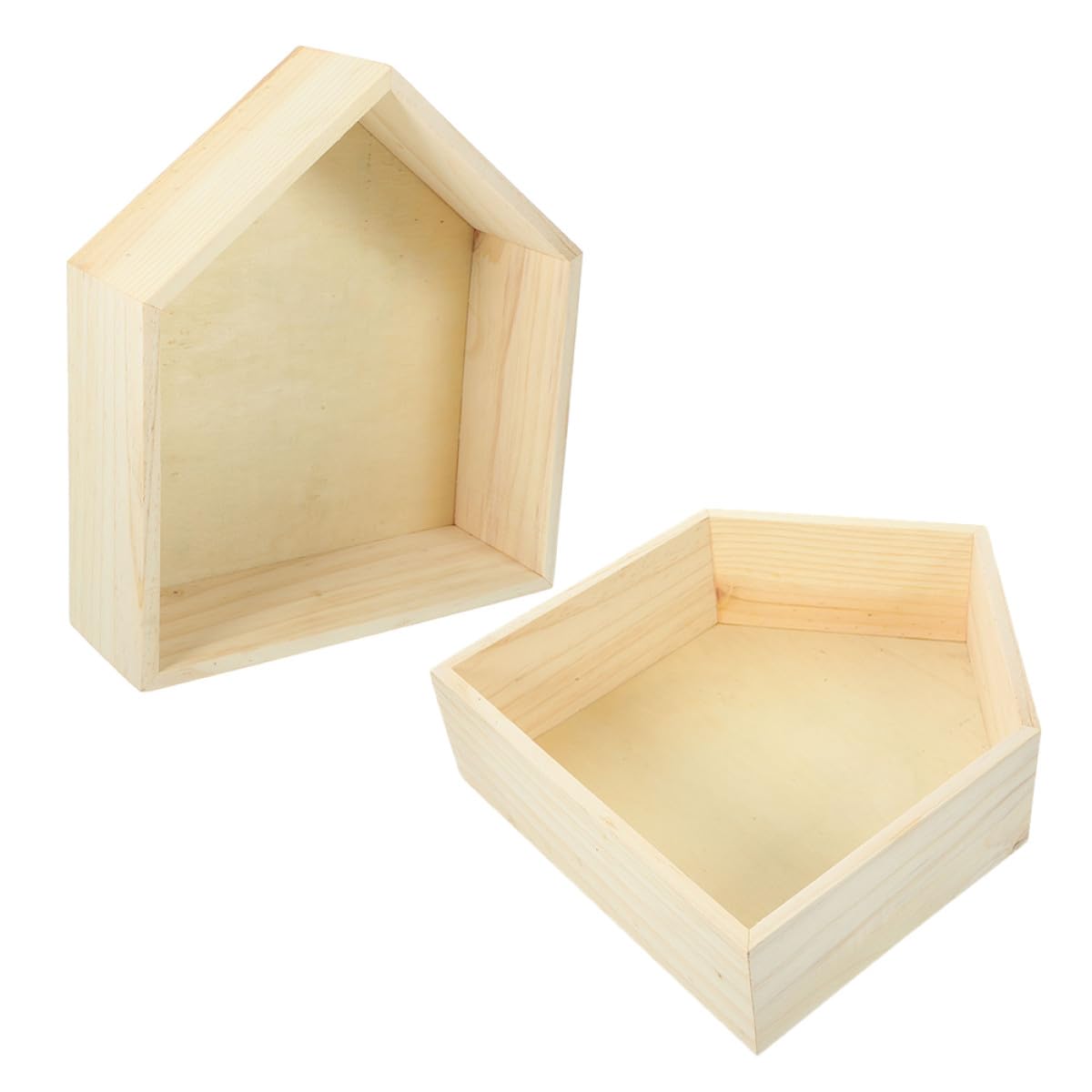 Étagère murale maison en bois massif (lot de 2) pentagonale étagères flottantes bois naturel