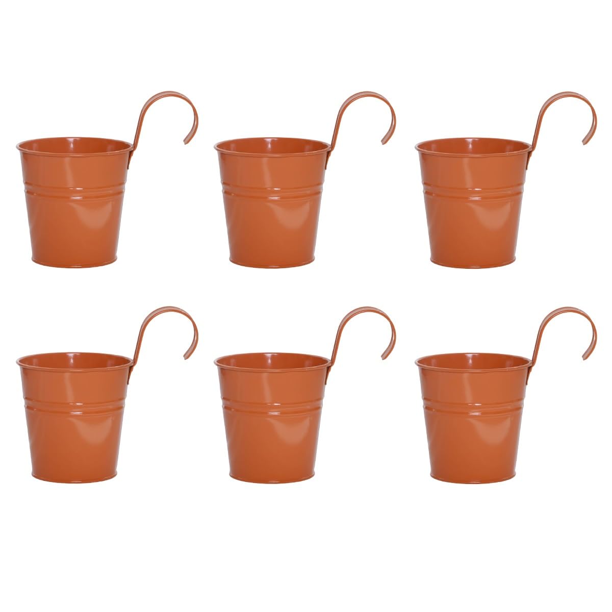 6PCS Vintage Hanging Flower Pots Metal Iron Bucket Planter Plant Pots with Detachable Hook for Fence Balcony Garden Wall Home Decor Outdoor Patio, with Drainage Hole(Orange)
