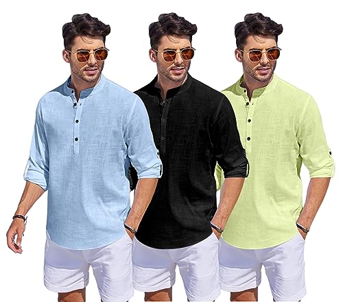 Image of Combo of Men Solid Cotton Blend Straight Kurta Shirt Pack of 3
