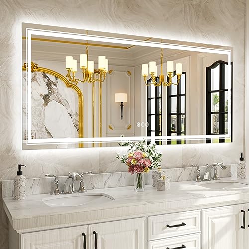Image of WTTY 84''x32'' LED Bathroom Mirror with Lights, Large Dimmable Led Mirror for Bathroom with Front + Backlight, Lighted Bathroom Vanity Mirrors for Wall with Anti-Fog, Memory, Shatter-Proof, ETL Listed