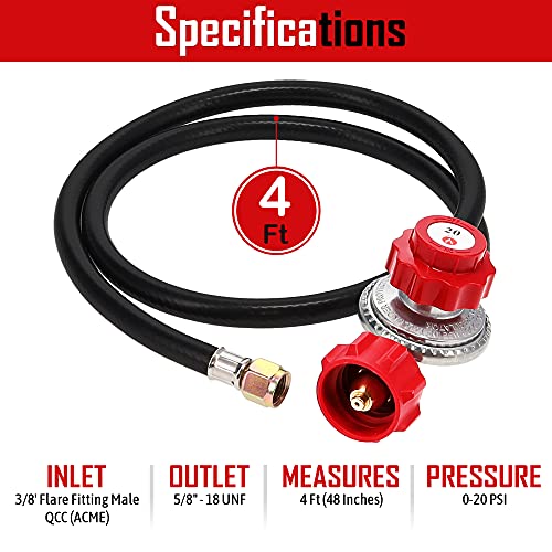Gasone 2109-Red 4 Ft High Pressure 0-20 Psi Adjustable Regulator With Red Qcc-1 Type Hose-Works With Newer U.s. Propane Tanks #TOP1