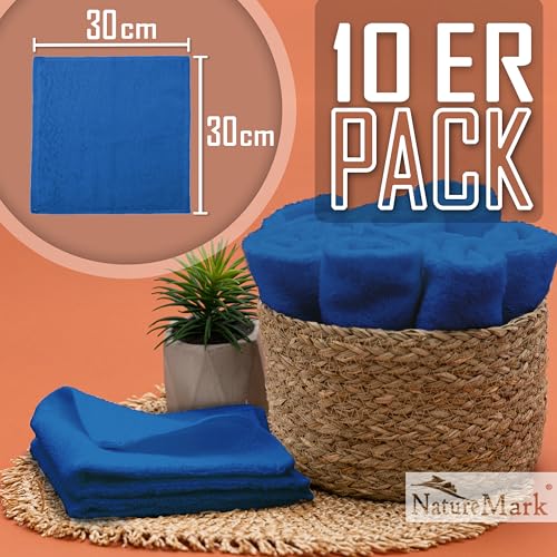 NatureMark 10er Set Frottee Waschlappen – 100% Baumwolle, weich & saugfähig – 30×30 cm, Royal Blau – Ansicht 2