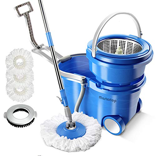 MASTERTOP 12L Magic Wheel Spin Mop and Stainless Steel Rotating Bucket Set