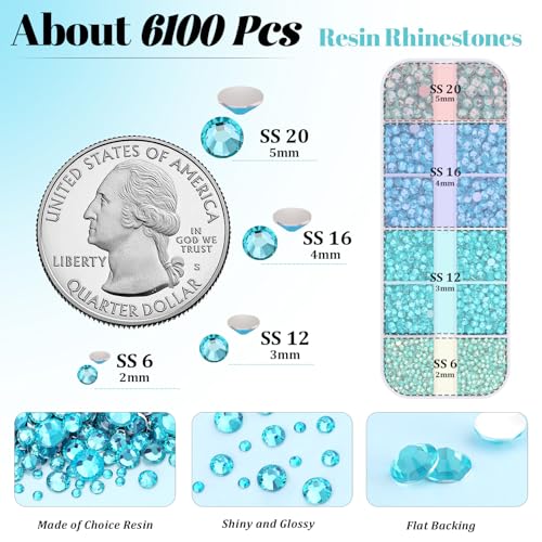 Image of 6100Pcs Resin Rhinestones for Crafting with 2Pcs 10ml B7000 Jewelry Glue, 1 Box Flatback Crystals Diamond (Teal Blue) for Bedazzling Crafts DIY Nail Art,Non Hotfix Gems for Clothing Shoes Tumblers