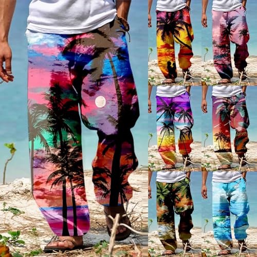 Pantalon hawaïen en lin respirant et léger pour homme avec coupe jambe droite