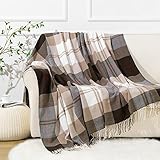 BATTILO HOME Brown Plaid Throw Blanket for Couch - Fall Plaid Blanket Buffalo Plaid Blankets - Lightweight Farmhouse Outdoor Throw Blankets for Bed, Sofa (50'x60', Coffee)