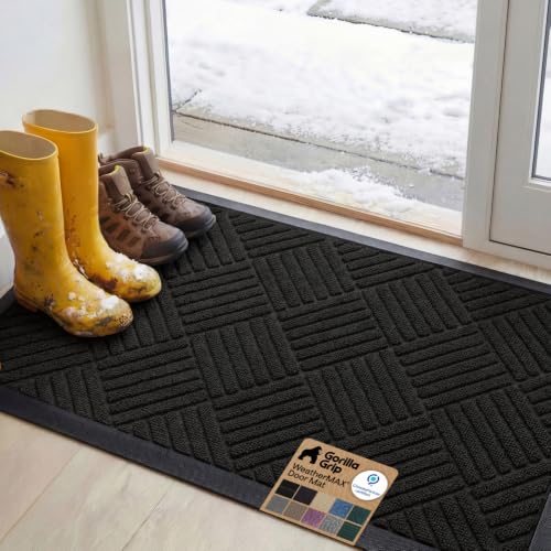Image of GORILLA GRIP WeatherMAX Door Mat, Indoor Outdoor Use, 47x35, Black Diamond