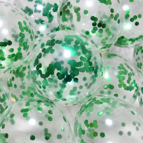 Image of Green Confetti Balloons 12 inch, 50 Pcs Clear Balloon with Green Confetti for Graduation Birthday Wedding Baby Shower Christmas Party Decorations