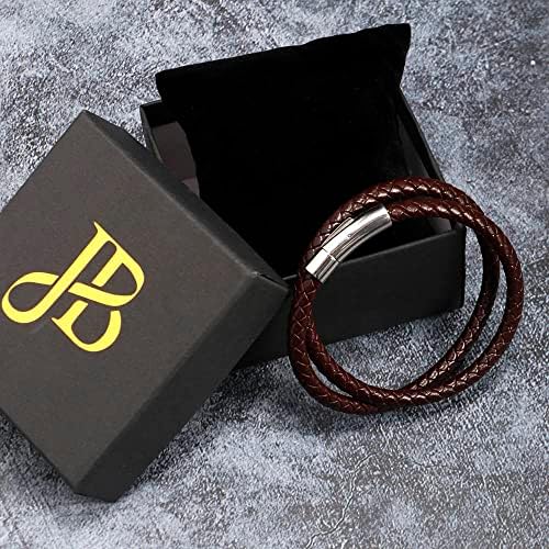 Jewellbox Retro Simple Handmade Braided Stainless Steel Genuine Leather Wrap Bracelet For Men, Leather