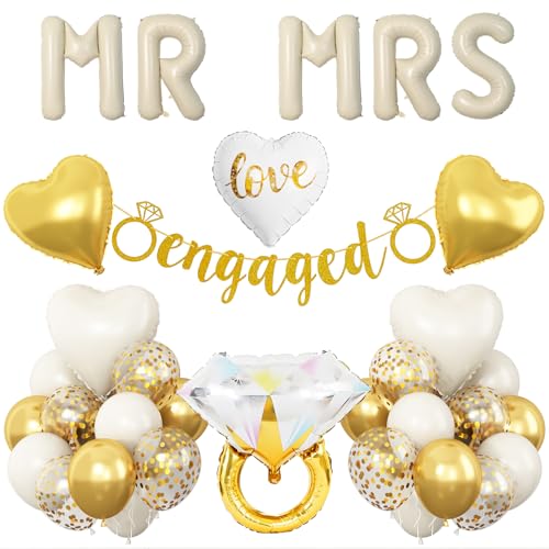 Image of Sand White Engagement Party Decorations, MR and MRS Balloons Decor, White