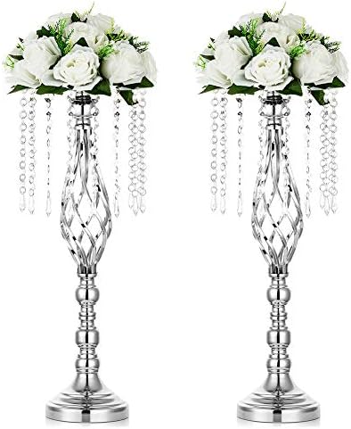 Sziqiqi 49cm Wedding Silver Vases Centrepieces For Tables, 2 Pcs Wedding Flower Stand, Wedding Table Vases For Party Anniversary Ceremony Party Birthday Event Reception Top Tables