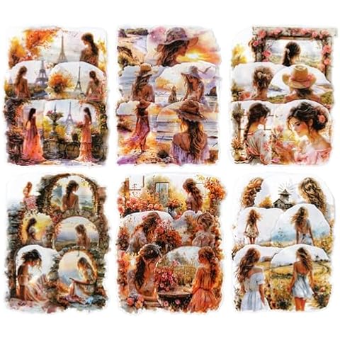 MiyouLuna 60Pcs Girl PET Stickers, Artistic Stickers for Scrapbooking, DIY Crafts, Journaling Supplies & Junk Journal Ephemera,with Sticker Organizer Cover