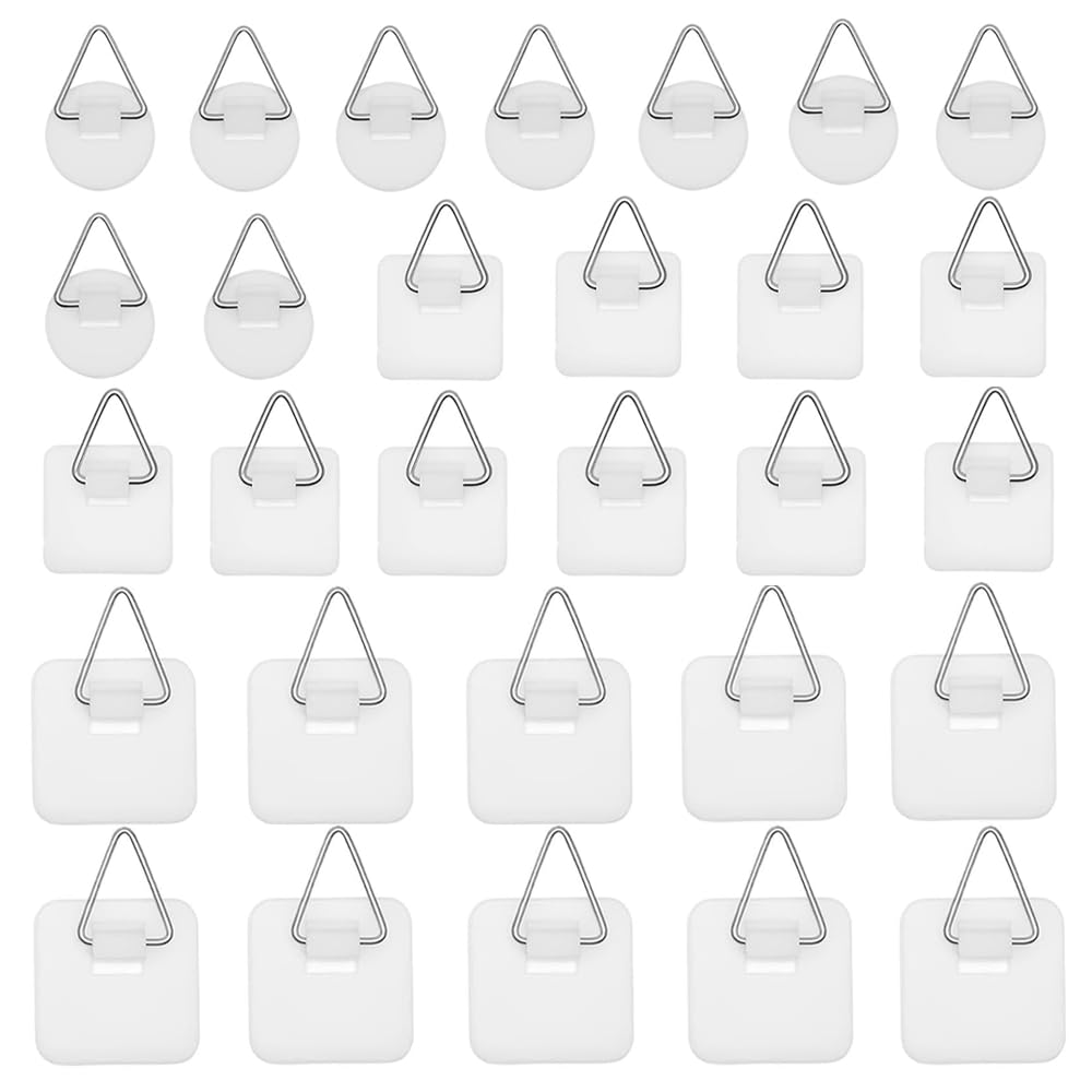RXKFIGX 30 Piezas Ganchos Invisibles Adhesivos para Pared Cuelga Cuadros Sin Clavos para Platos de Pared Colgadores Cuadros Adhesivo para Cuadros, Colgar Platos, Arte Decorativo (Cuadrada y Redonda)