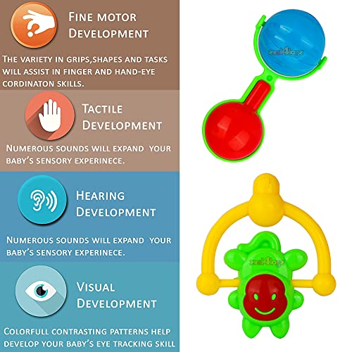 Image of Zest 4 Toyz Rattles Toys for Babies Colorful Lightweight Plastic Non Toxic Shake & Grab Rattle Set for New Born Kids (Multicolor) - Pack of 3