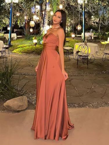 Strapless Long Satin Bridesmaid Dresses for Wedding Prom Party Gown3