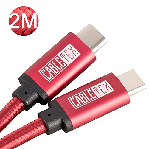 CABLETEX I Geeignet für MacBook Pro, Galaxy S8+, S9, S9+, Huawei P20 Pro, OnePlus 3, 5, HTC 10 I Ladekabel Nylon Textilkabel Datenkabel I CABLETEX USB C Kabel auf Typ C USB 3.1 I  ROT 2 Meter