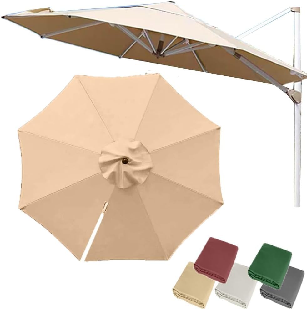 10ft Round Offset Umbrella Canopy Replacement Top, 8 Rib Cantilever Parasol Cover, Uv Protection Patio Umbrella Canopy Fabric For Outdoor Garden, Yard & Pool Khaki Single top-3.5m(11.5ft)