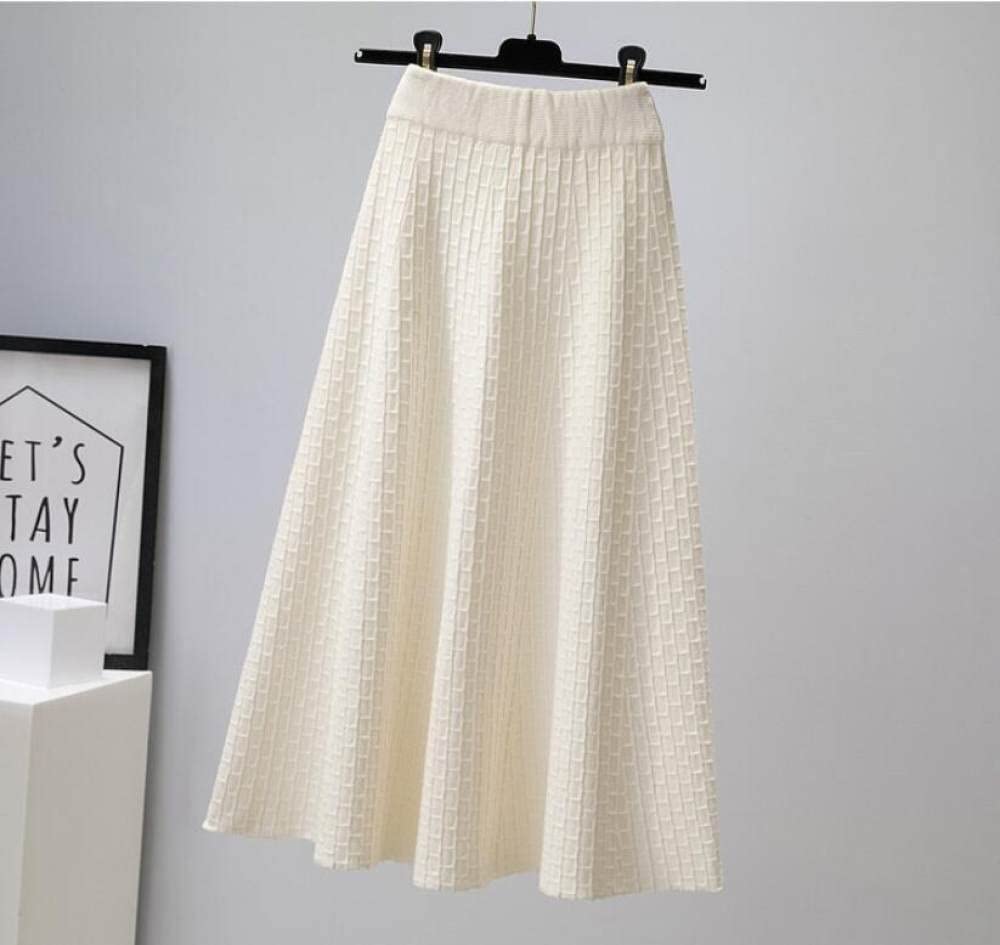 Gonne Da Donna,Gonna Longuette Da Donna Bianca Elastica A Vita Alta In Maglia Scozzese Gonna Ad Ombrello In Jacquard Gonna Autunnale Semplice A-Line Increspato Gonne Lunghe Eleganti Per Ragazze Sign