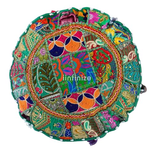 Housse de coussin patchwork fait main Khambadiya vert 40cm | Élégance artisanale - 4