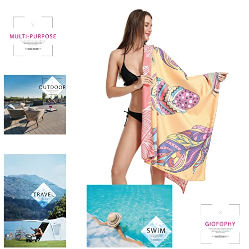 Giofophy Thin Microfiber Beach Towel Oversized Travel Beach Towel With Pouch 72X36 Inch Quick Dry Pool Towel Lightweight Sports Towel Large Sand Free Camping Towel Beach Blanket (Plume) #TOP5