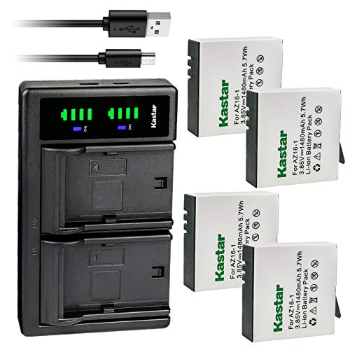 Kastar 4-Pack Battery and LTD2 USB Charger Compatible with Xiaomi YI AZ16-1, Xiaomi YI AZ16-2 Battery, Xiaomi Yi 4K, Xiaomi Yi 4K+, Xiaomi Yi Lite, Xiaomi YI 360 VR Sport Action Camera Camcorder