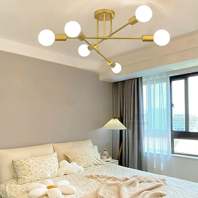 JUDU Modern Sputnik Ceiling Light,Chandelier 6-Light E27 Mid Century Metal Pendant Light Flush Mount Lights Fixture for Living Room Dining Room - Image 2