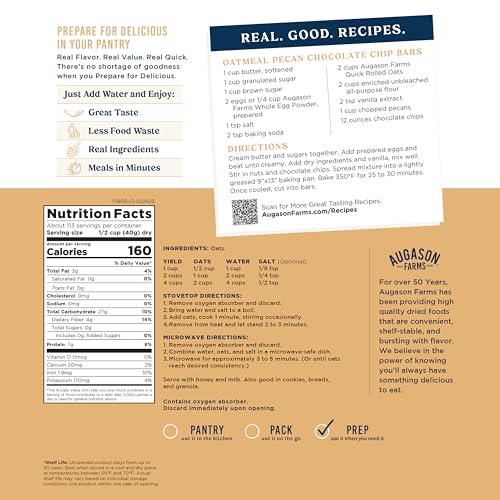 Augason Farms Quick Rolled Oats 4-Gallon Pail, Emergency Food Supply, Everyday Meals, 113 Servings - Image 6