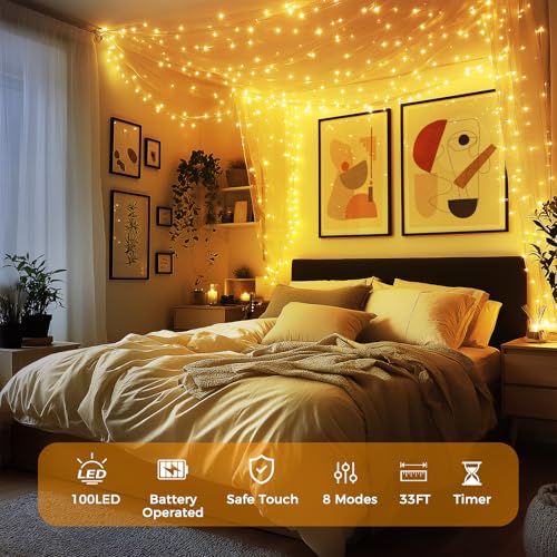 Wdtpro OKDMX-BWSL-02 Fairy Lights Battery Operated, 33Ft 100 Dimmable Led String Lights Timer With Remote, Waterproof 8 Modes Twinkle Lights For Bedroom Indoor Outdoor Christmas Tree Decor thumb #1