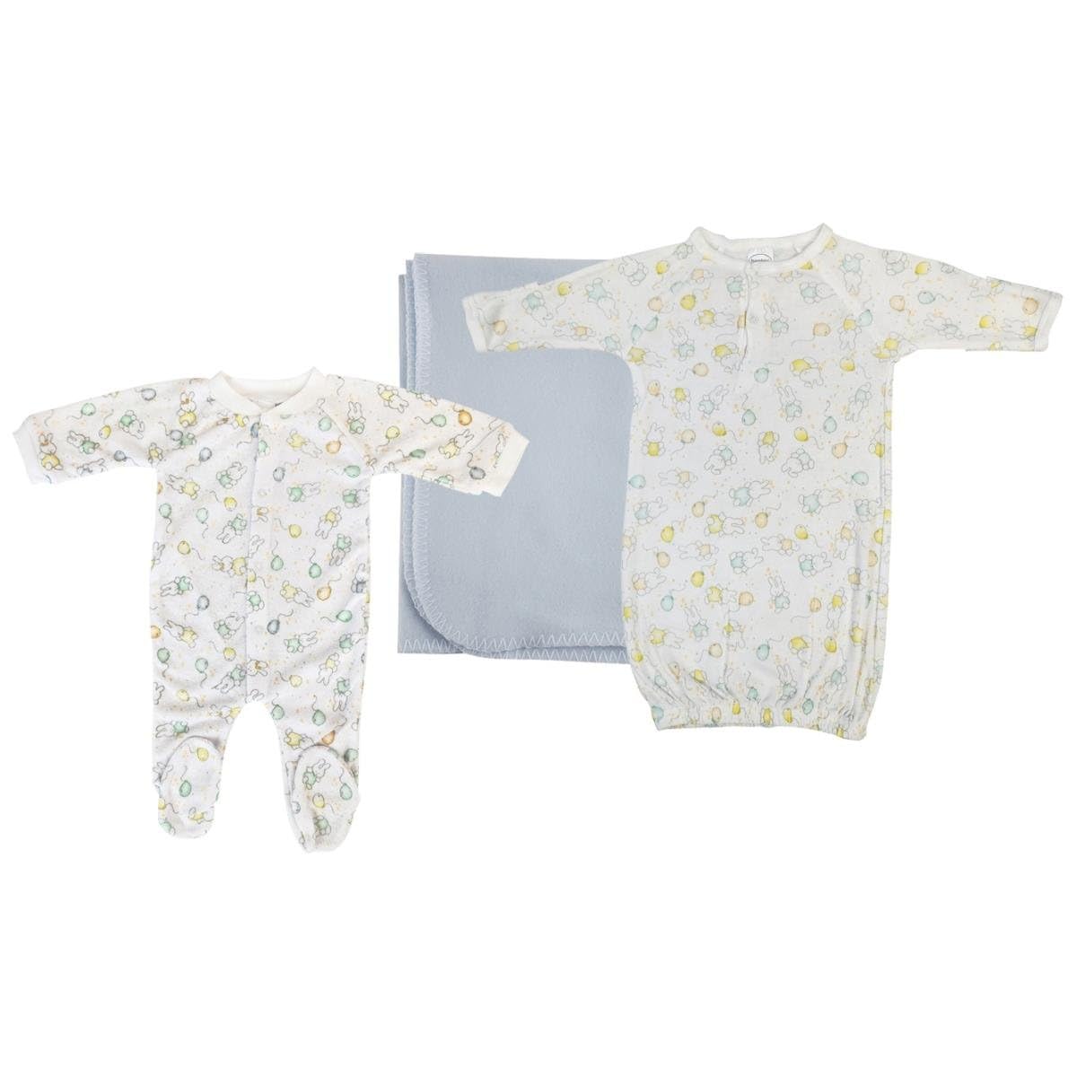 Bambini NC-0949L Boy Newborn Baby 3 Piece Layette Sets White & Blue