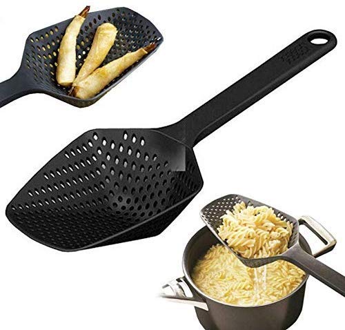 we3 Scoop Colander Strainer Spoon - DILEECIS Kitchen Food Drain Shovel Strainers, Nylon Slotted Skimmer and Sifter Sieve with Handle for Cooking, Baking (Pack of 1 RED) 2