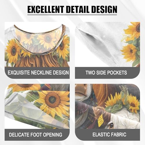 ALAZA Family Highland Cow Sunflower Pajamas Set Short Sleeve Cotton Sleepwear Summer Pjs 2 Piece 5-14Y4