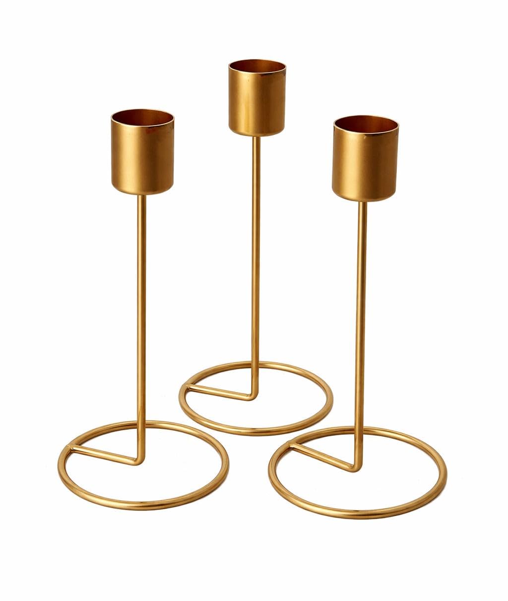Metal Candle Stand Holder Set of 3 for Tapered Candles | Golden Finish | Elegant Home Decor for Dining Table & Living Room-image-28
