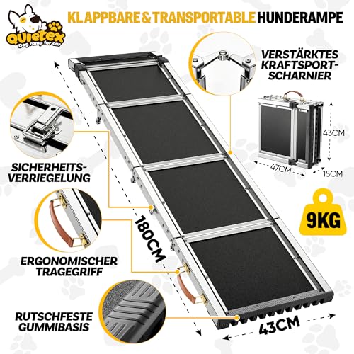 Extra Lang 170cm Hunderampe Auto Klappbar,Hundetreppe Auto mit High Traction Oberfläch, rutschfest hunderampen für Autos, LKWs und SUV, Bis zu 150 kg,Dog ramp for car (Schwarz, 170cm)
