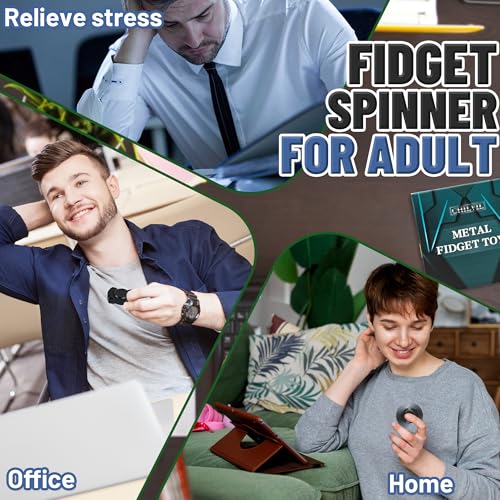 Image of 3-in-1 Fidget Spinner Toy for Adult Metal Slider Clicker Spinner Magnetic for Adult Men Office Desk Toy Stress Anxiety Relief ADHD Magnet EDC Cool Gadget Gifts Easter Basket Stuffer - Blue+Silver