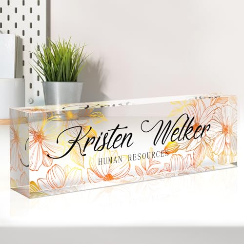 Image of Name Plate for Desk, Desk Name Plate Personalized, Office Decor for Women Men, Acrylic Desktop Accessories, Office Appreciation Gifts for Boss Social Workers Nurse Teacher Employee (White /Gold)