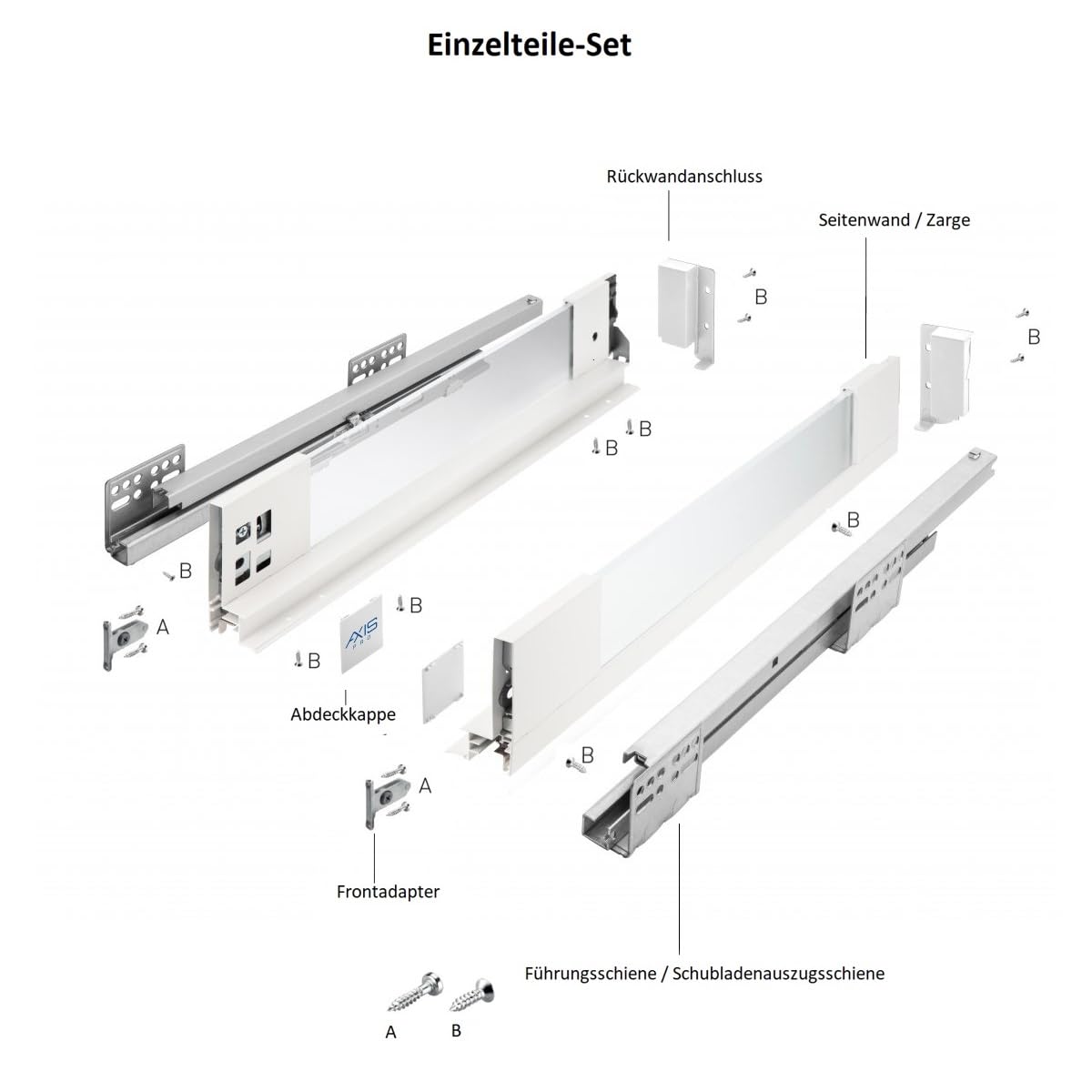 MS Beschläge Vollauszug Soft-Close Schubladensystem Weiß Schubkastensystem Milchglas Glaszargen Schubladenauszug 40kg Traglast (Länge: 400mm, Höhe: 86mm)