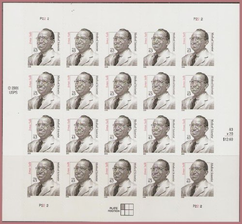 Plaque de 20 timbres Scott 3428 USPS polio Dr Salk de collection