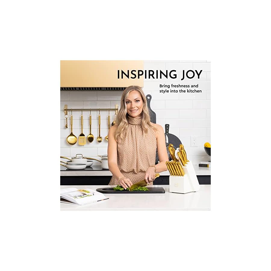 White-and-Gold-Knife-Set-with-Sharpener-14PC-Self-Sharpening-Knife-Block-Set-Includes-Luxurious-Full-Tang-Gold-Knives-and-White-Knife-Block-White-and-Gold-Kitchen-Accessories-Gold-Kitchen-Decor STYLED SETTINGS White and Gold Knife Set with Sharpener -14PC Self Sharpening Knife Block Set Includes Luxurious Full Tang Knives and White Knife Block - White and Gold Kitchen Decor Accessories