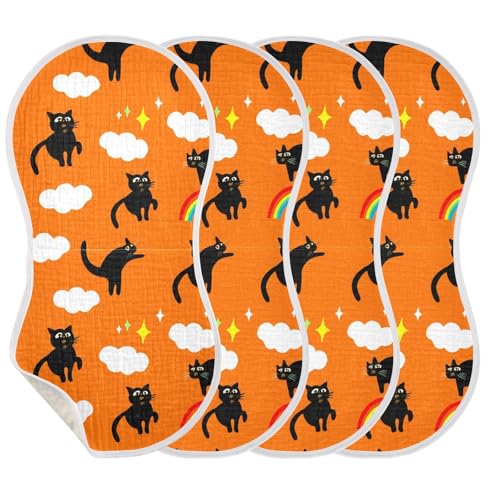 4 Pack Baby Burp Cloths, Soft Absorbent Burping Cloths for Babies, Cotton Milk Spit Up Rags, Large Size for Newborns, Baby Boys and Girls (Playful Cat Collection)