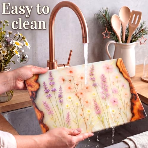 Tabla de cortar grande de vidrio templado Wildflower 11x15 pulgadas miniatura 5
