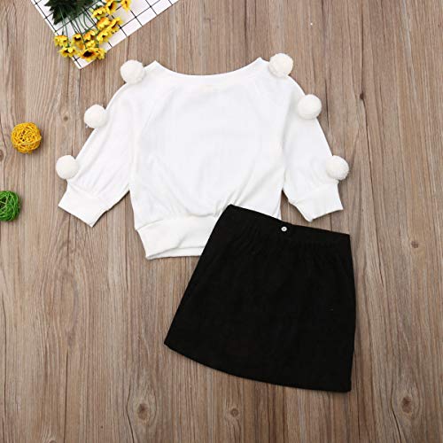 Baby Girl Winter Spring Clothes For Toddler Kids Knitted Sweater Shirt Top + Button Skirt Dress Warm Outfits Set (White Top + Black Skirt Set, 1-2 Years) #TOP6